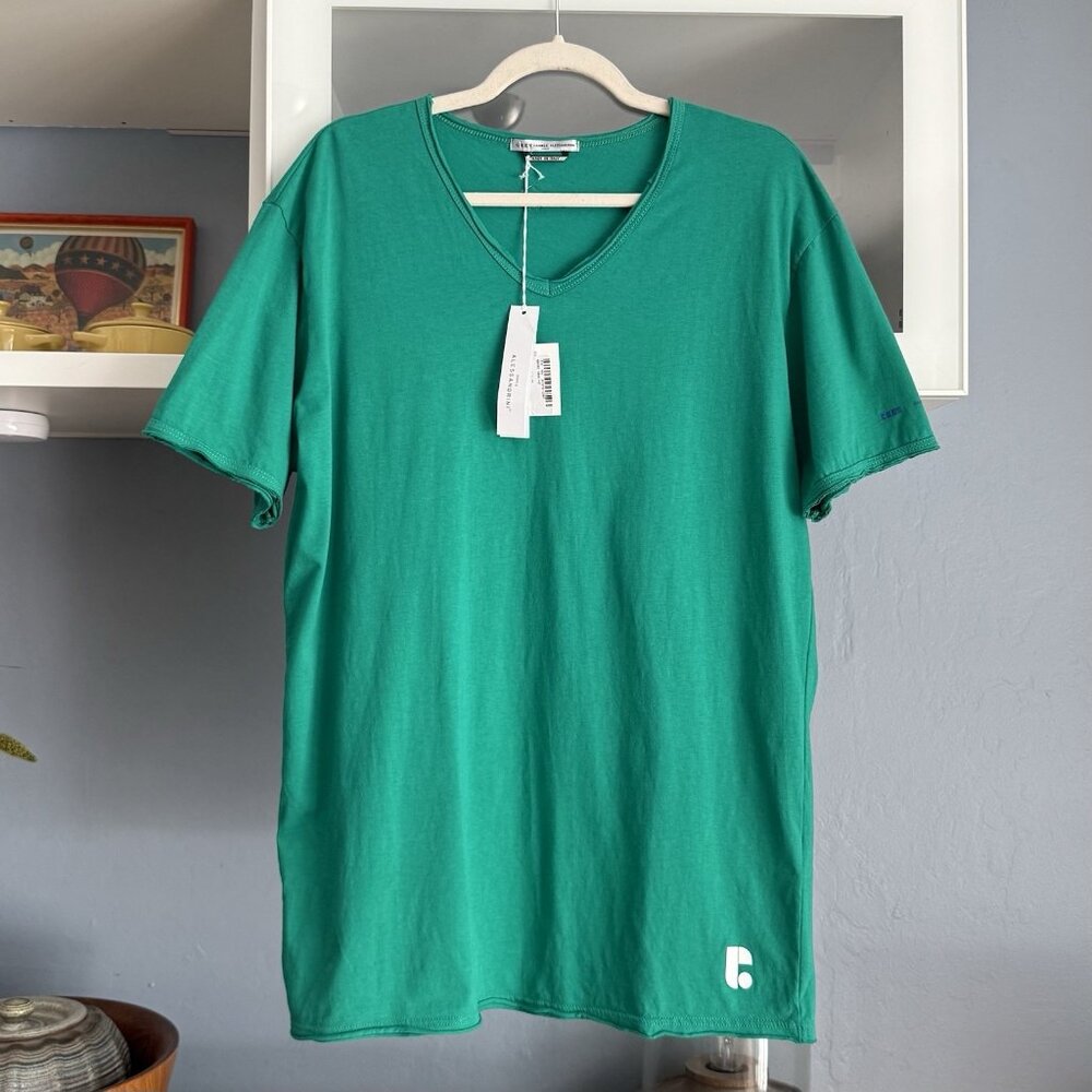 NWT Grey Daniele Alessandrini Green V-Neck T-Shirt Top Mens XL Made in Italy